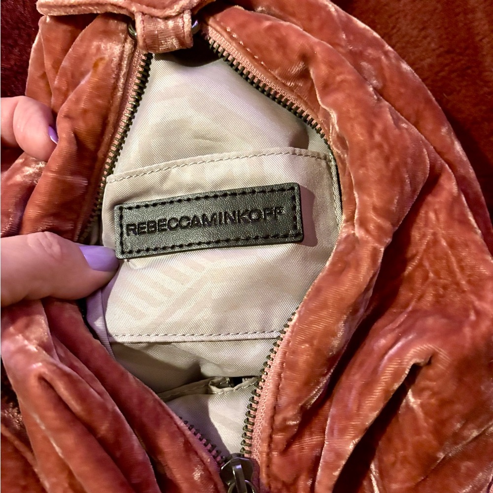 Rebecca Minkoff crushed Velvet Pink mini Backpack Bag gunmetal hardware - Picture 2 of 5